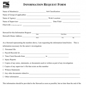Screenshot of an Information Request Form